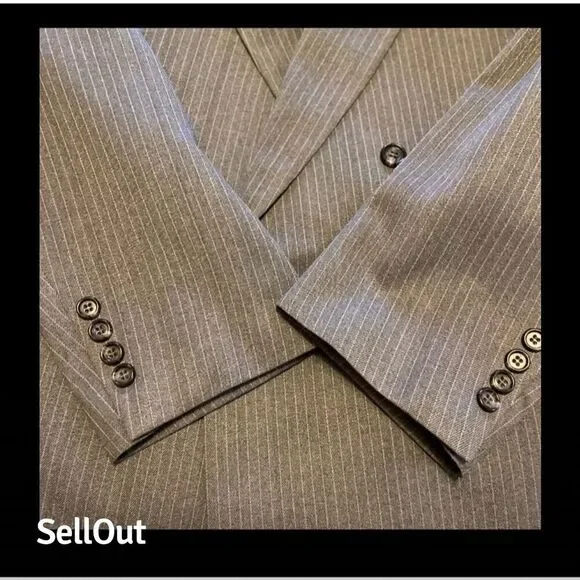 Men's Gray Pinstripe 2 Piece Suit Size 46 Classic Fit Formal Double Breasted